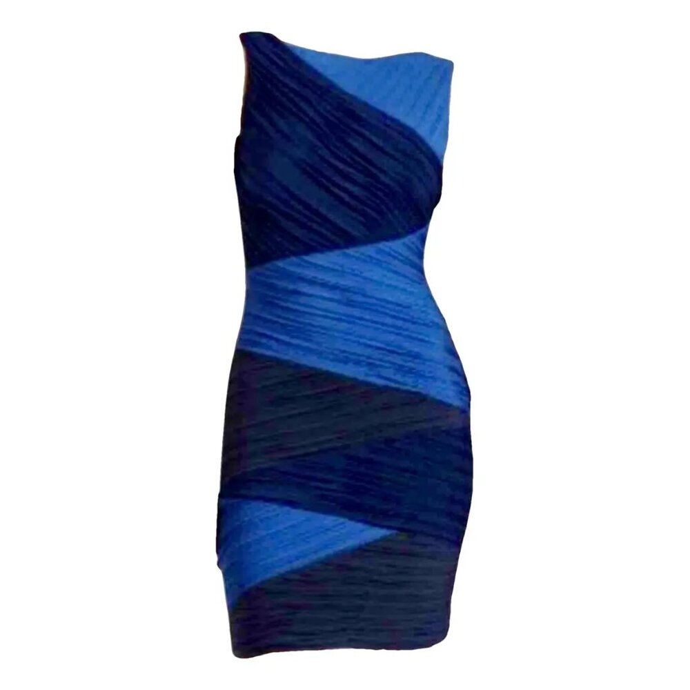 BCBG Max Azria Debra Blue Color Block Ruched Mini Cocktail Party Dress | Medium